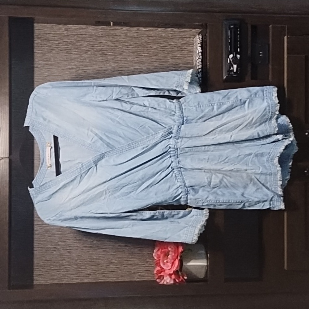 Chelsea & Violet Romper 100% Tencel Chambray Size S Distressed Trim Pock…